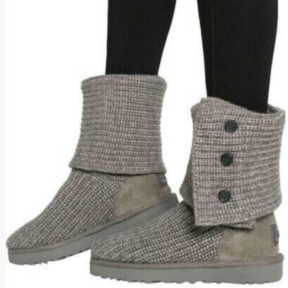 💥HOT ITEM💥UGG Cardy Sheepskin Wool Treadlite Slouch Button Boot in Grey - Picture 3 of 16